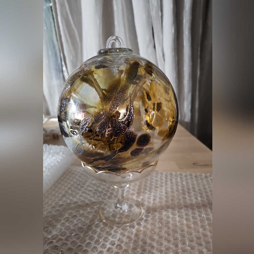 Artistic Glass With Extra Large Irredescent Pull Glass Ball